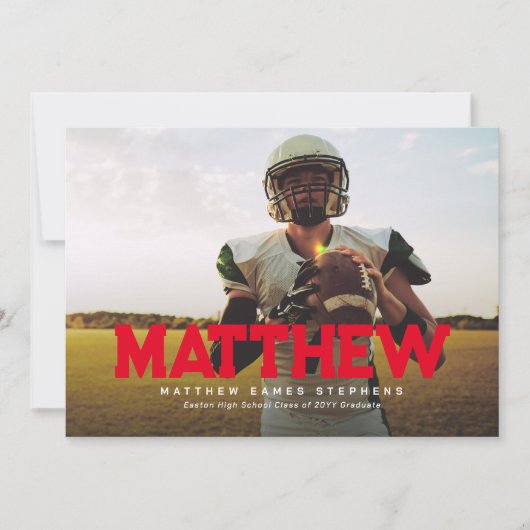 Vette naam afstuderen atleet foto rood afstuderen kaart (Voorkant)
