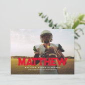 Vette naam afstuderen atleet foto rood afstuderen kaart (Staand voorkant)