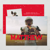 Vette naam afstuderen atleet foto rood afstuderen kaart (Voorkant / Achterkant)