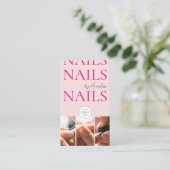 Vette nagels blos roze logo QR-code 3 foto salon Visitekaartje (Staand voorkant)