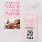 Vette nagels blos roze logo QR-code 3 foto salon Visitekaartje (Voorkant / Achterkant)