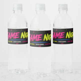 Vette Neon Graffiti Game Night Waterfleslabels Waterfles Etiket