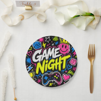 Vette Neon Graffiti Spelletjesavond Feestbord Papieren Bordje