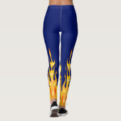 Vette oranje gele vuurvlammen op blauw leggings (Achterkant)