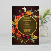 Vette Oranje Herfst van de Rust Floral Modern Wedd Folie Uitnodiging (Staand Voorkant)