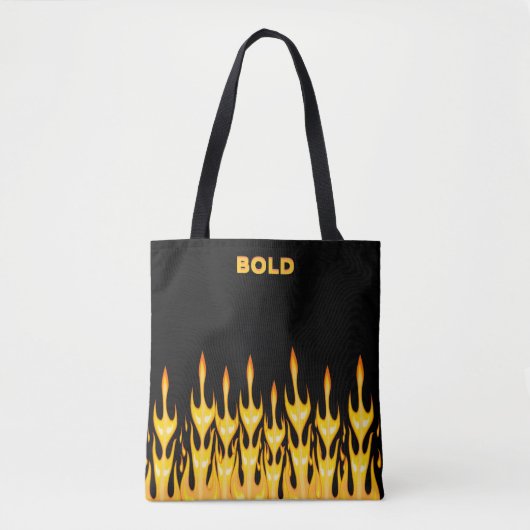 Vette oranje vuurvlammen op zwart tote bag (Voorkant)