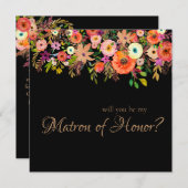Vette Oranje Waterverf Matron of Honor Invitation Kaart (Voorkant / Achterkant)