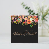 Vette Oranje Waterverf Matron of Honor Invitation Kaart (Staand voorkant)