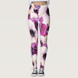 Vette Paarse Waterverf Floral Mode Leggings