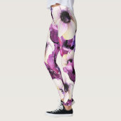 Vette Paarse Waterverf Floral Mode Leggings (Links)