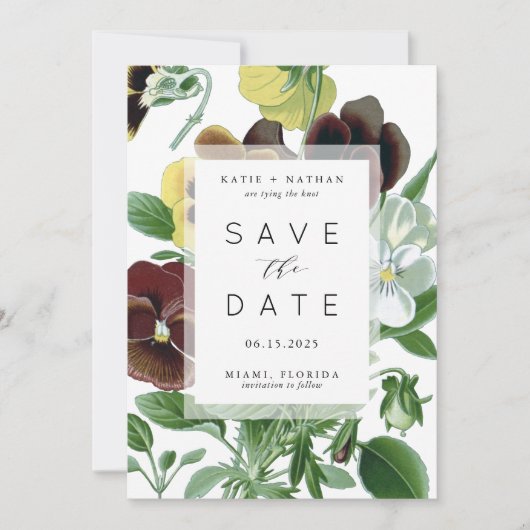 Vette pansies Foto Opslaan Datum kaart (Voorkant)