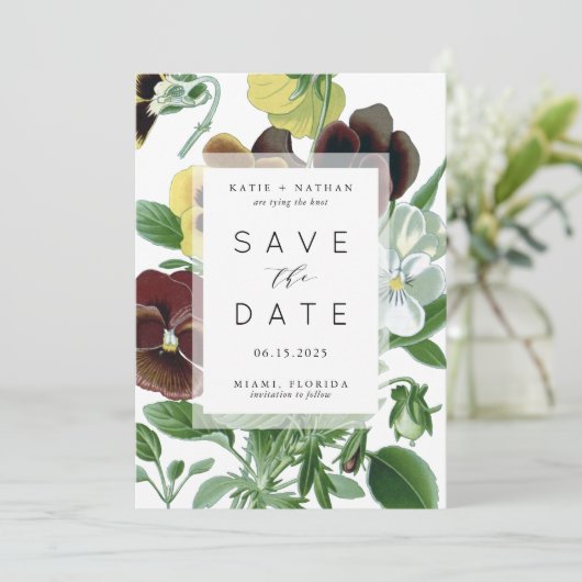 Vette pansies Foto Opslaan Datum kaart (Staand voorkant)