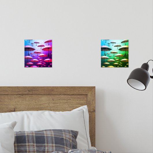 Vette paraplu's, Regen, Roze & Blauw Muurkunst Sets (Slaapkamer)