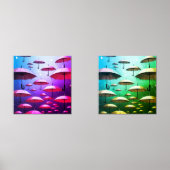 Vette paraplu's, Regen, Roze & Blauw Muurkunst Sets (Voorkant)