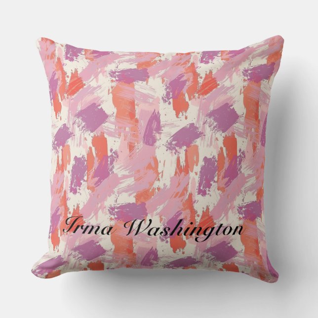 Vette penseelstreken Splashes in Coral Pink 2 Kussen (Voorkant)