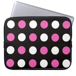 Vette Polka Dots Zwart Roze Wit Laptop Sleeve
