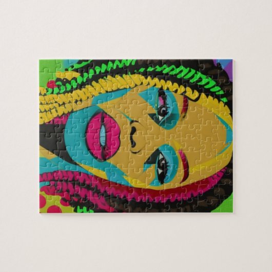 Vette Pop Art-Afrikaans-Amerikaanse vrouw met een Legpuzzel (Horizontaal)