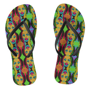 Vette Pop Art-Afrikaans-Amerikaanse vrouw met een  Teenslippers