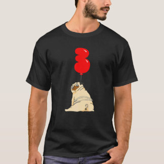 Vette Pug 3e Verjaardag Kinderen Ballon Feestje T-shirt