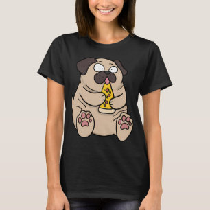 Vette Pug Hond Eet Pizza Grappige Comic Stijl hand T-shirt