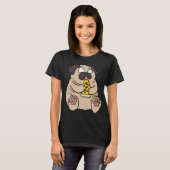 Vette Pug Hond Eet Pizza Grappige Comic Stijl hand T-shirt (Voorkant volledig)