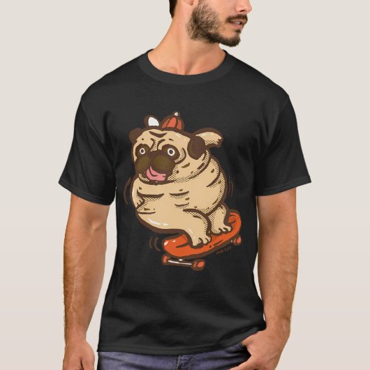 Vette pug speelt surf skate t-shirt (Voorkant)