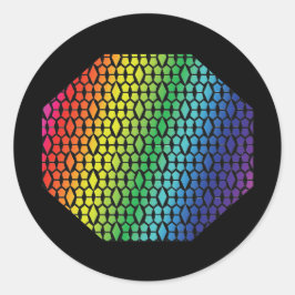 Vette regenboog en zwarte honingraat diamantpatroo ronde sticker