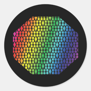 Vette regenboog en zwarte honingraat diamantpatroo ronde sticker