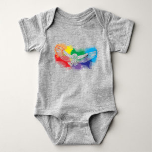 Vette Regenboog Vliegende Uil Waterverf Digitale V Romper