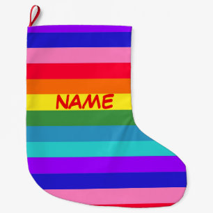 Vette regenboogstrips kerststooking grote kerstsok