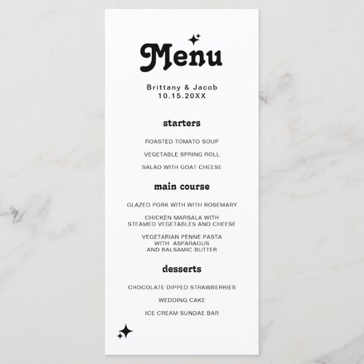 Vette retro chique bruiloft menu (Voorkant)