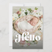 Vette retro hallo schattige foto roze geboorte aankondiging (Voorkant)