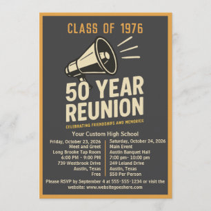 Vette Retro Megafoon 50 Jaar Middelbare School Reü Kaart