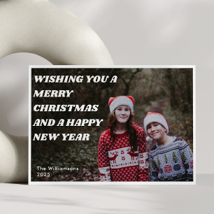 Vette Retro Witte Tekst Overlay Foto Kerst Jaar Feestdagenkaart