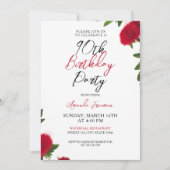 Vette Rode Bloemen Vrouwelijke 90ste Verjaardag Kaart (Voorkant)