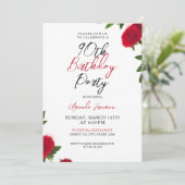 Vette Rode Bloemen Vrouwelijke 90ste Verjaardag Kaart (Staand voorkant)