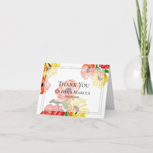 Vette rode en gele madeliefjes bedankkaart (Voorkant)