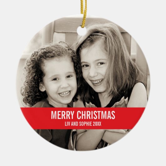 Vette rode en witte kerstversiering keramisch ornament (Voorkant)