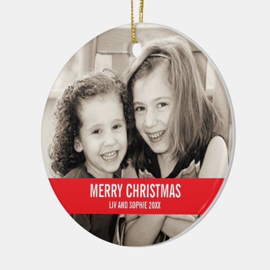 Vette rode en witte kerstversiering keramisch ornament (Links)