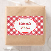 Vette rode Gingham-etiketten Etiket (Insitu)