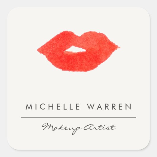 Vette rode lippen Waterverf make-up artiest Vierkante Sticker (Voorkant)