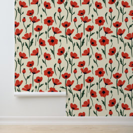 Vette rode papavers | Klassiek bloempatroon Behang