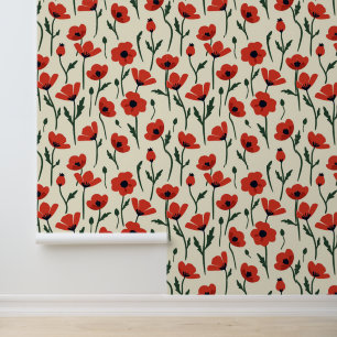 Vette rode papavers Klassiek bloempatroon Behang