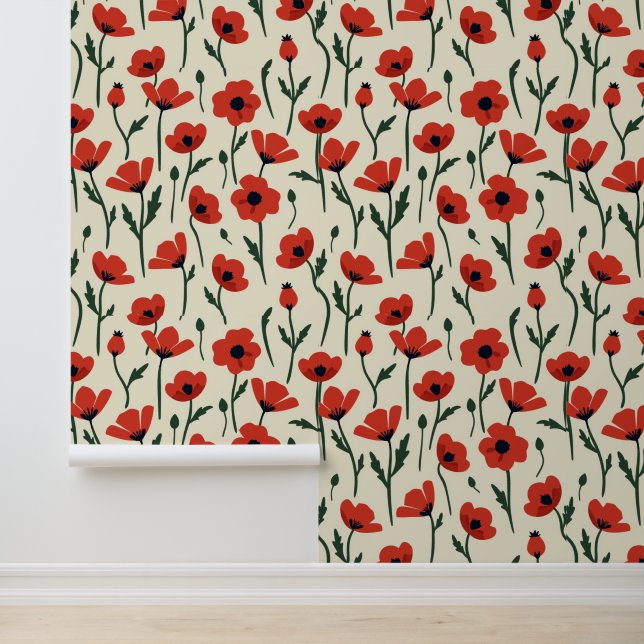 Vette rode papavers | Klassiek bloempatroon Behang (Applicatie)