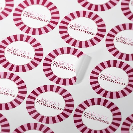 Vette rode roze gestreepte Kerstfeest sticker