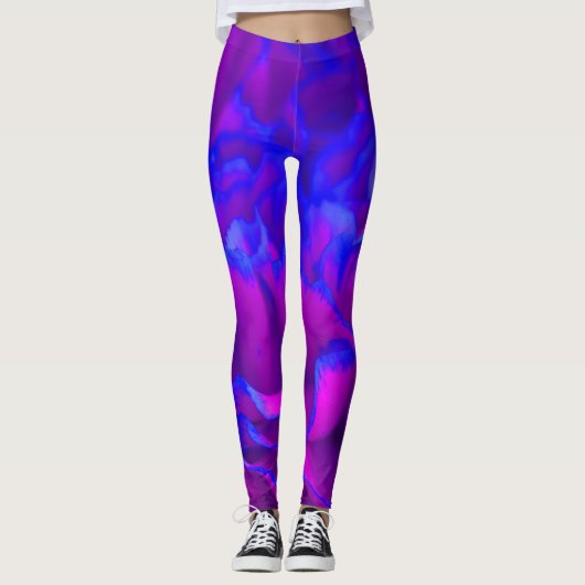 Vette roze Fuschia en blauwe anjer ventilator Leggings (Voorkant)