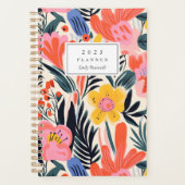 Vette roze gele bloempatroon gepersonaliseerd 2025 planner (Voorkant)