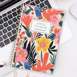 Vette roze gele bloempatroon gepersonaliseerd 2025 planner