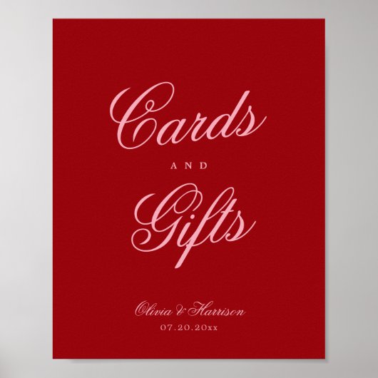 Vette roze rode script kaarten cadeaus tafel bord poster (Voorkant)