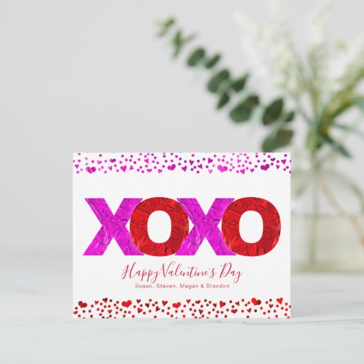 Vette roze roze rode XOXO Valentijn op de dag hart Feestdagenkaart (Staand voorkant)